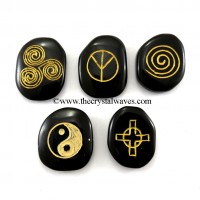 Ying-Yang Peace & Harmony Set Engraved On Black Agate 